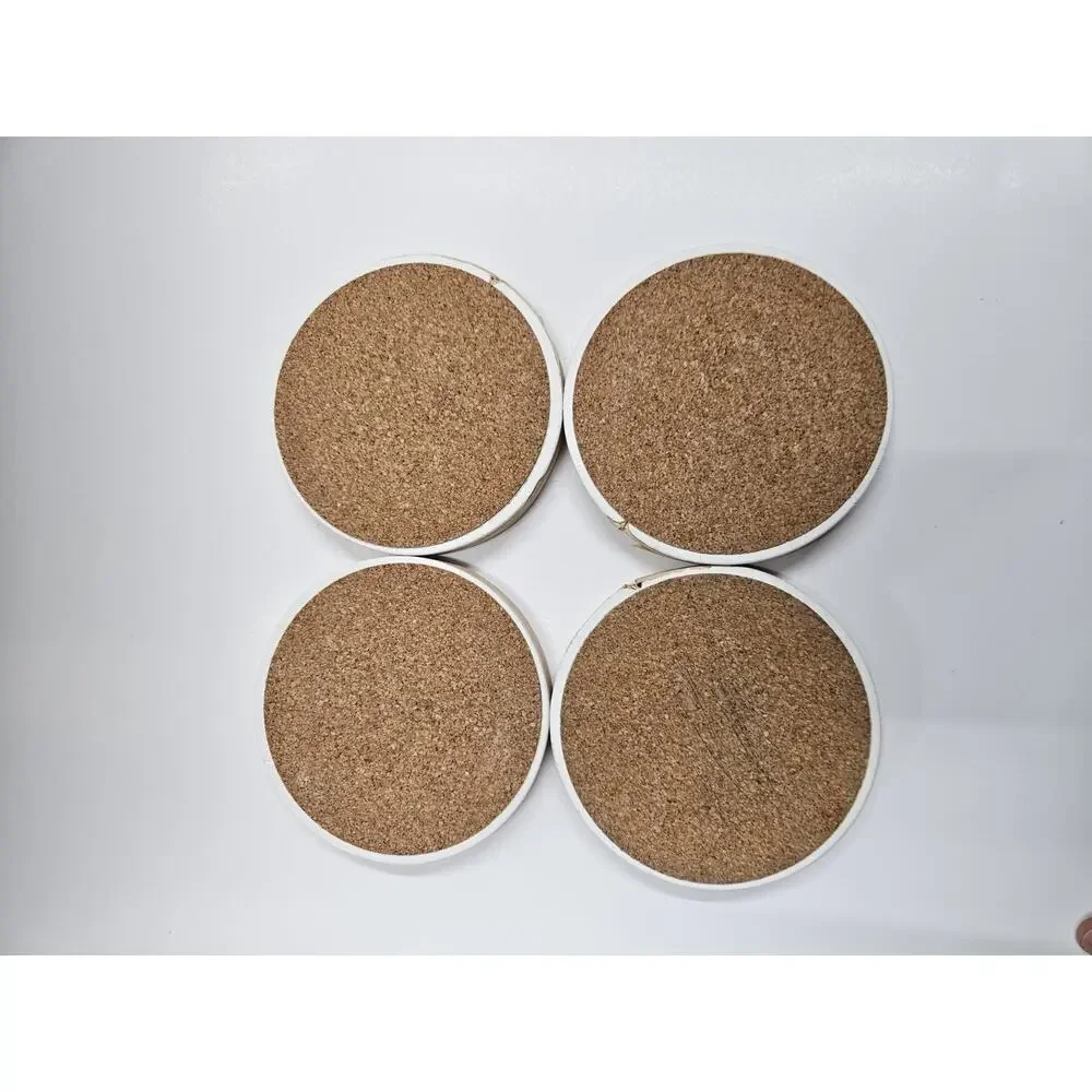 4 Beach Coasters Coastal Decor Seashells Sand Sea Glass 4.25” Round Cork Back